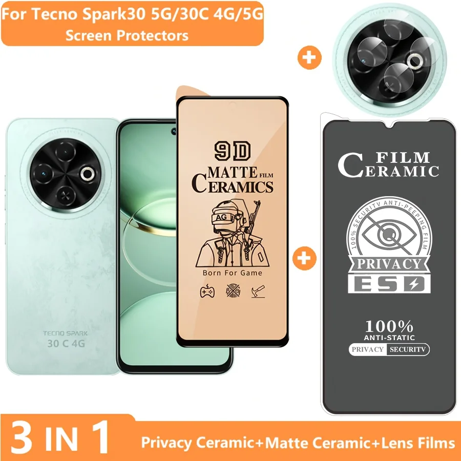 

For Tecno Spark 30 Screen Protector Spark 30C Tempered Glass Matte Privacy Film +Lens Film +Soft Ceramic Matte Films Spark 30pro