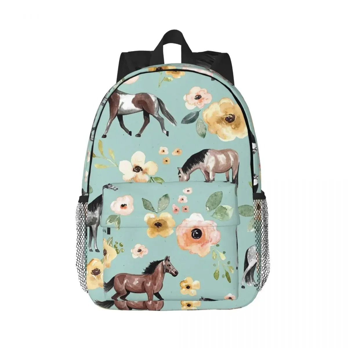 

Horses With Flowers, Sunrise Floral, Blue, Horse Decor Backpacks Teenager Bookbag Children School Bags Rucksack Shoulder Bag