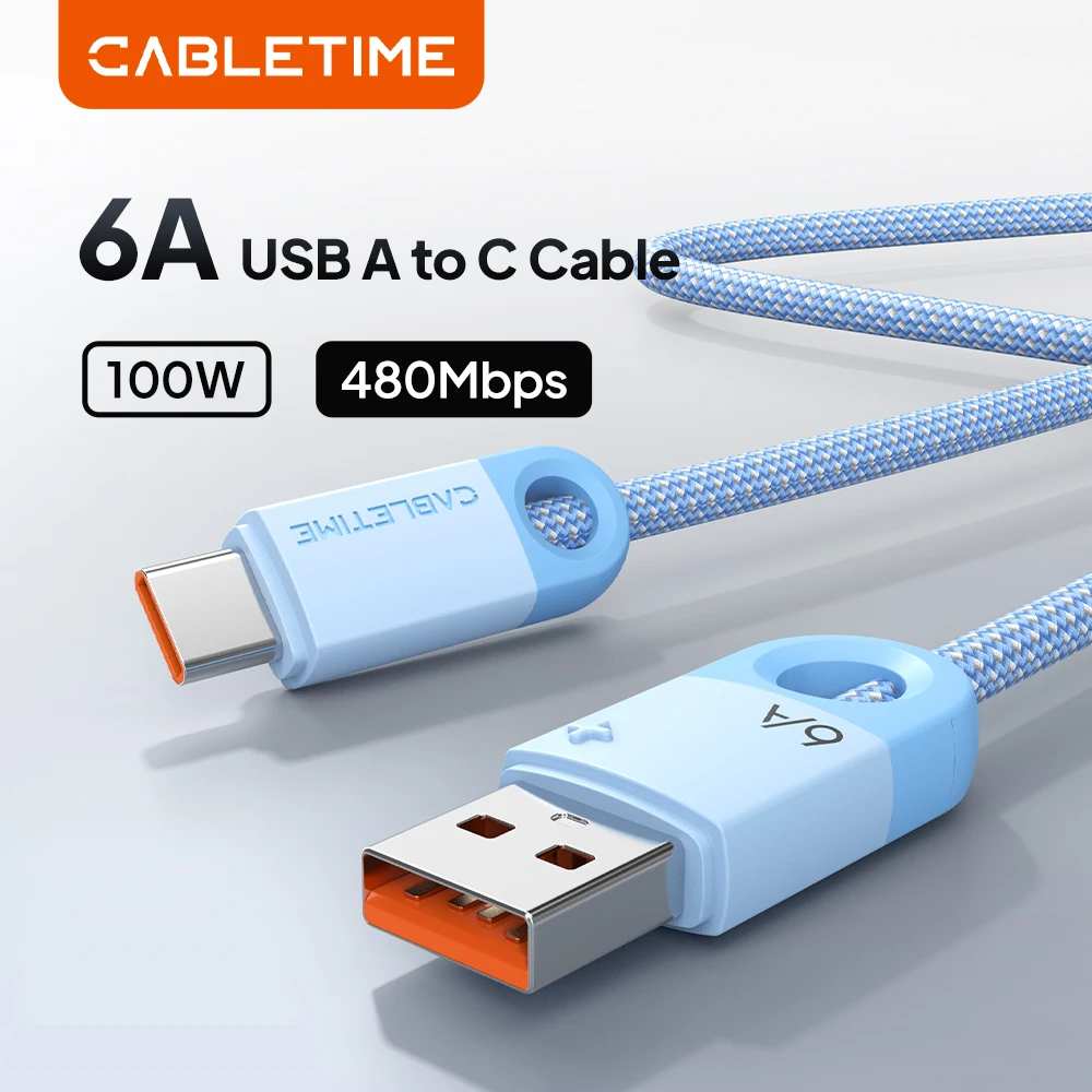 CABLETIME USB-Kabel 6A 100W Ultra-Schnelles Ladekabel USB-C für Huawei P40 Xiaomi USB Typ-C Schnell-Ladekabel für Smartphones