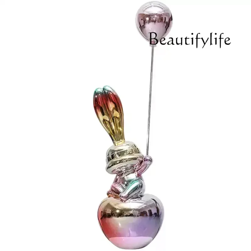 

Balloon rabbit tide play sculpture living room porch electroplating floor ornament window installation artwork