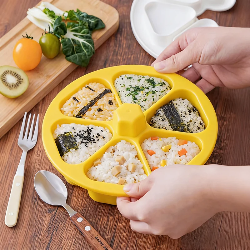 6-in-1 Cavity Triangle Sushi Mold Rice Ball Press Maker Kitchen Tools Bento Box Meal Supplies For Seaweed Non-stick Sushi Maker