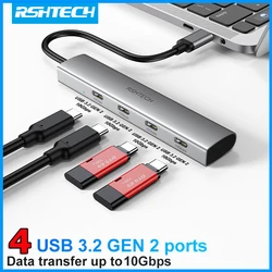 RSHTECH 10Gbps USB C Hub 4 port USB C USB 3.2 Gen 2 Splitter taşınabilir çoklu genişletici dizüstü MacBook için Chromebook