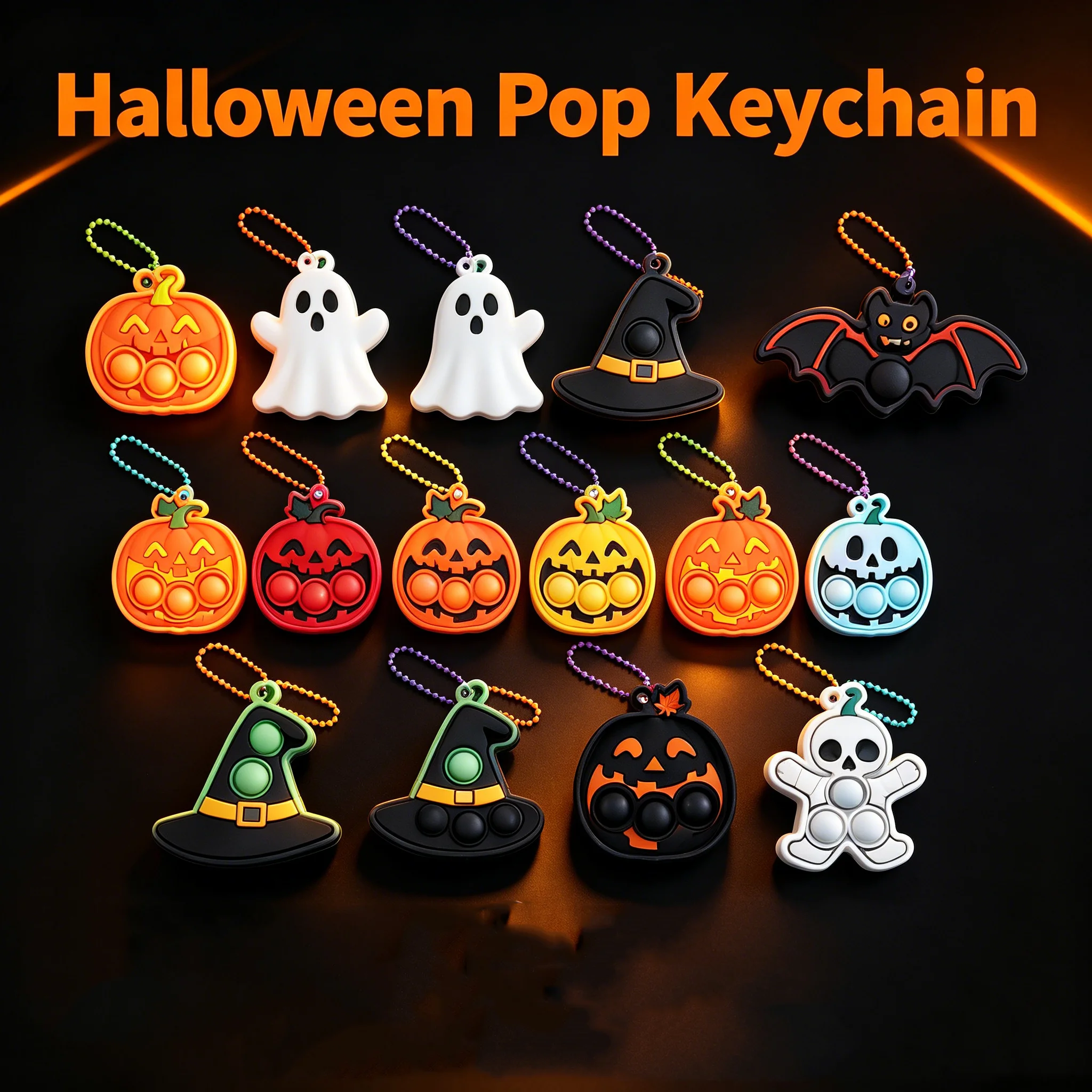 Halloween Pop Bubble Schlüsselanhänger Silikon-Anhänger Stressabbauendes Sensorisches Zubehör Feiertagsparty-Geschenke – Detail 4