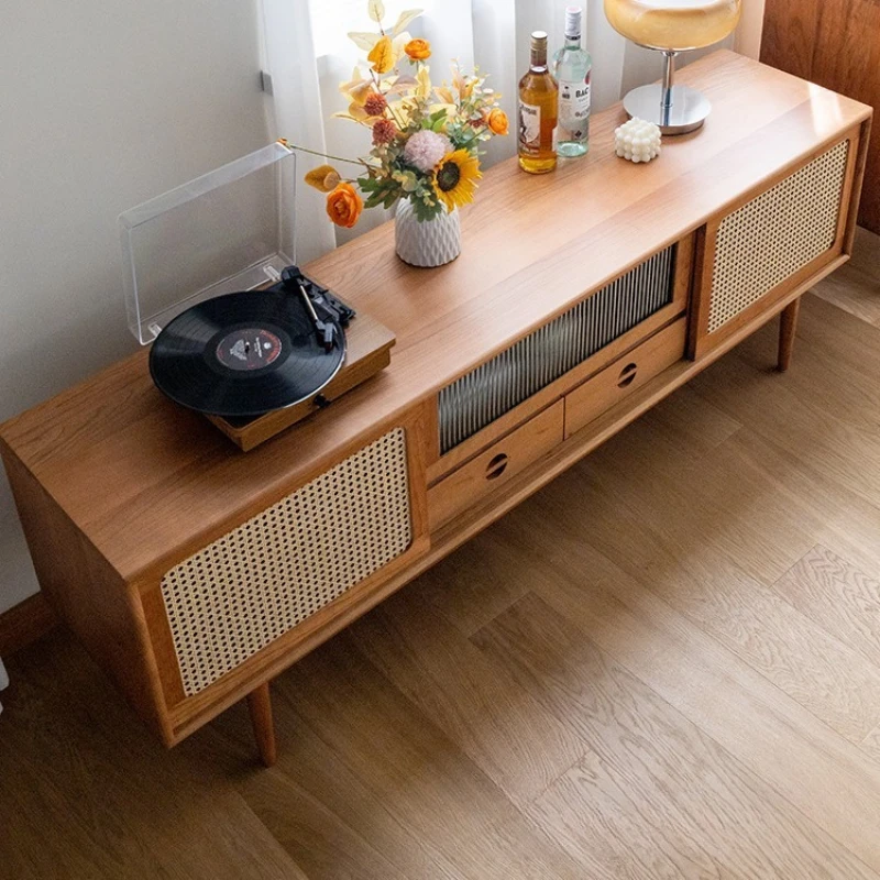 حامل تلفاز من الخشب الصلب الصوتي والبصري لغرفة النوم، حامل تلفزيون من خشب الكرز القديم، أثاث غرفة المعيشة الاسكندنافية، الدولاب JTT #3