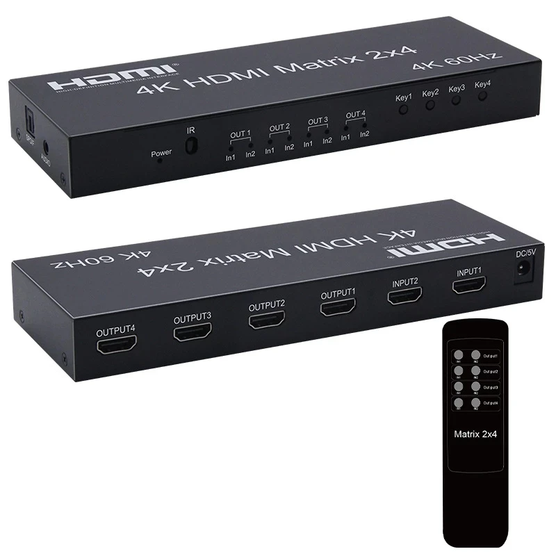 4K 60Hz HDMI Matrix 2x4 HDMI Matrix Switcher 2 in 4 out HDMI Splitter Switcher with AUX SPDIF Audio Extractor for PC PS3/4 HDTV