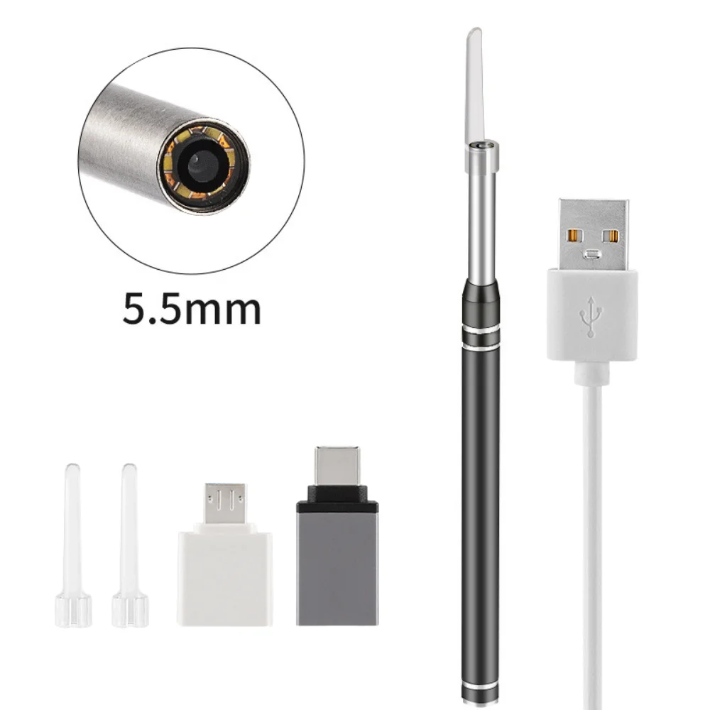 5.5MM HD Visual Ear Endoscope 3 in 1 USB Veterinary Otoscope Ear Wax Cleaning Inspection Otoscopio Tools for Android Phone PC