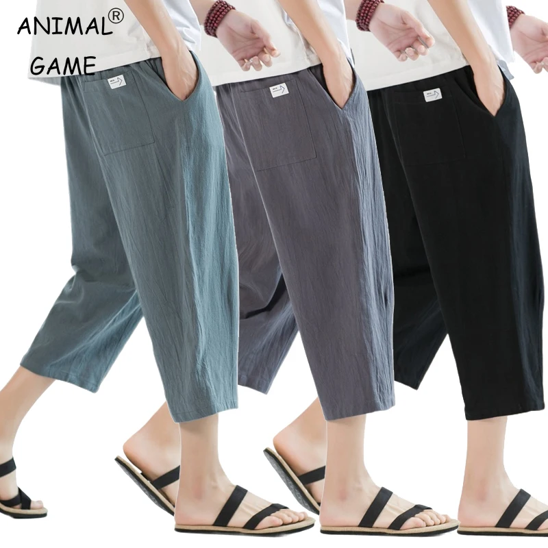 Summer Mens Cotton Casual Shorts Lightweight Straight Pants Solid Gym Sweatpants Fifth Beach Short Pants Outdoor Streetwear