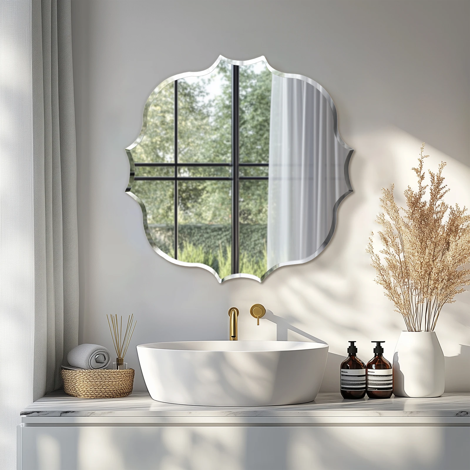 Espejo de pared de cristal con espejo biselado simple para baño, sala de estar, entrada