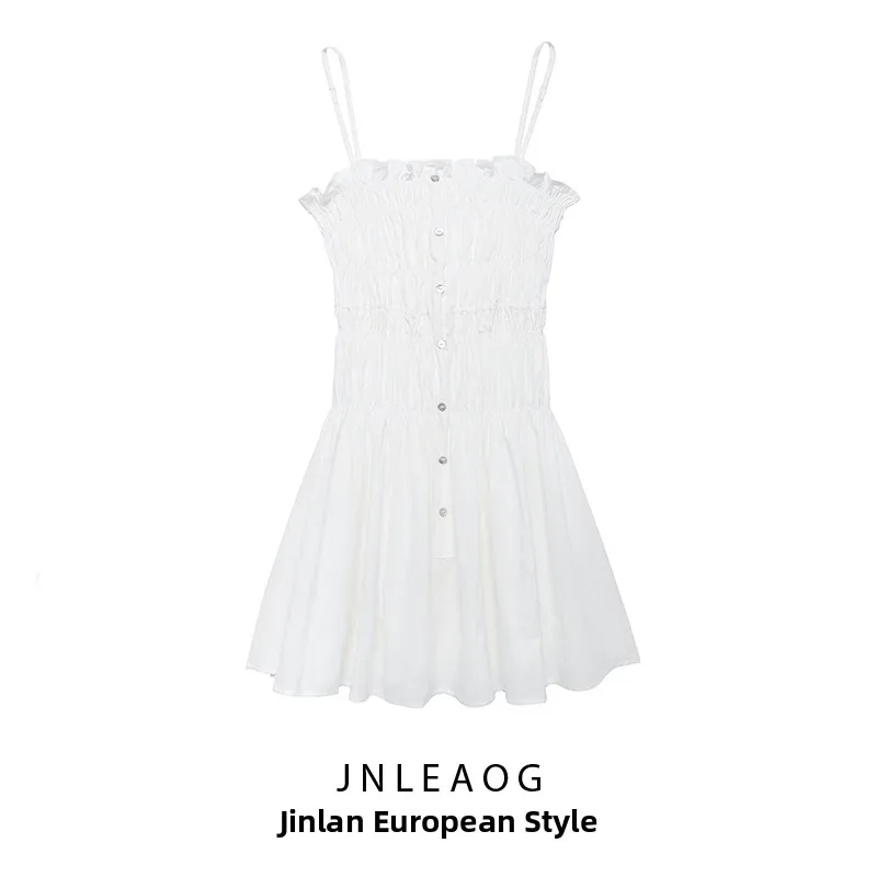 فستان JNLEAOG الخريفي الجديد العصري غير الرسمي بدون أكتاف للنساء، مصنوع من ألياف البوليستر، تنورة على شكل حرف A مع إغلاق بزر ...