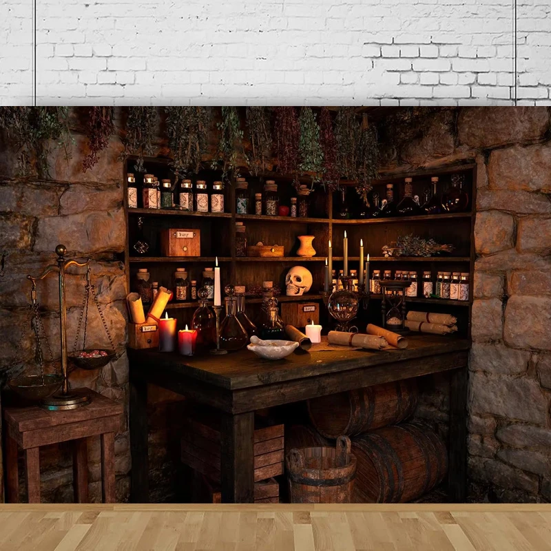 

Фон для фотосъемки Волшебная книжная полка в жуткой комнате Химия Лаборатория Череп Хэллоуин Декор для вечеринки Портрет Фон для съемки