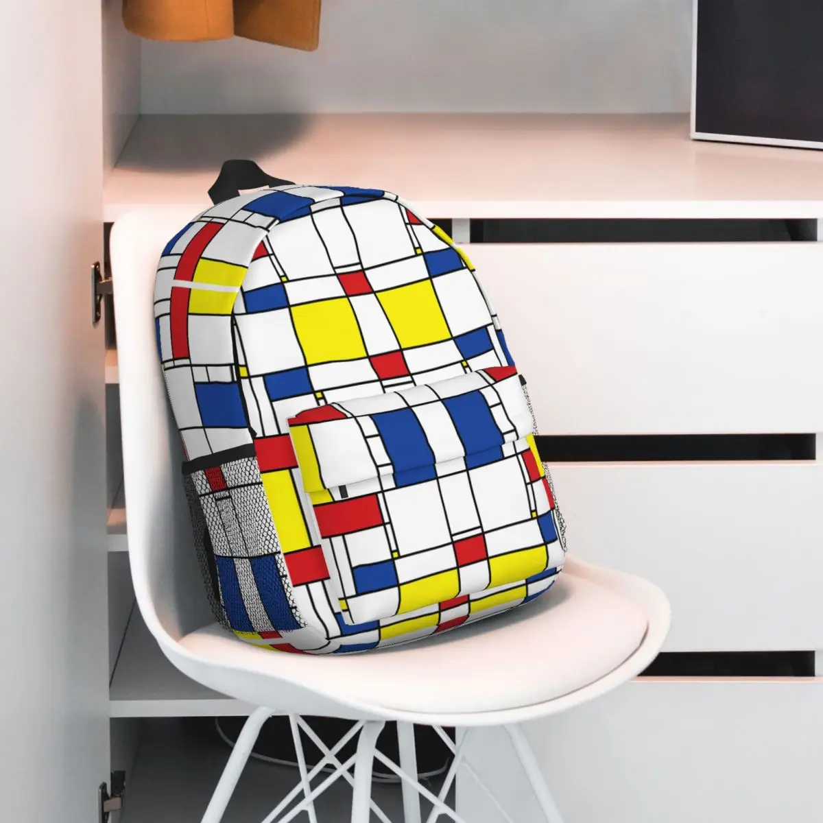 Mondrian Minimalist De Stijl Modern Art I.I Fatfatin Backpacks Boys Girls Bookbag Students School Bags Rucksack Shoulder Bag