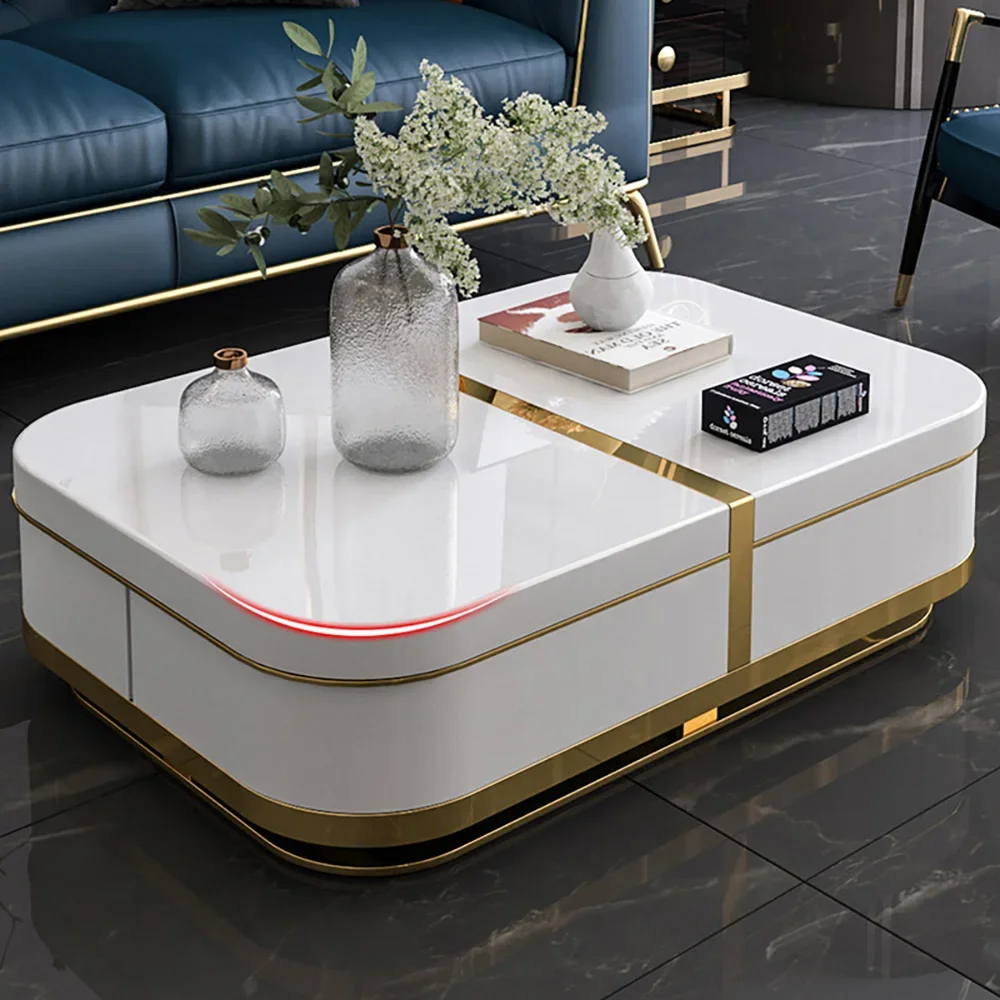 Table Basse Rétractable en Marbre de Luxe, Meuble TV Moderne