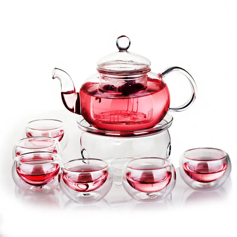 

600ml Teapot Set Heat-resistant Glass Teapot with Round Candle Holder Flower Tea Kung Fu Tea Set Tea Cups Teaware Teapots Gifts