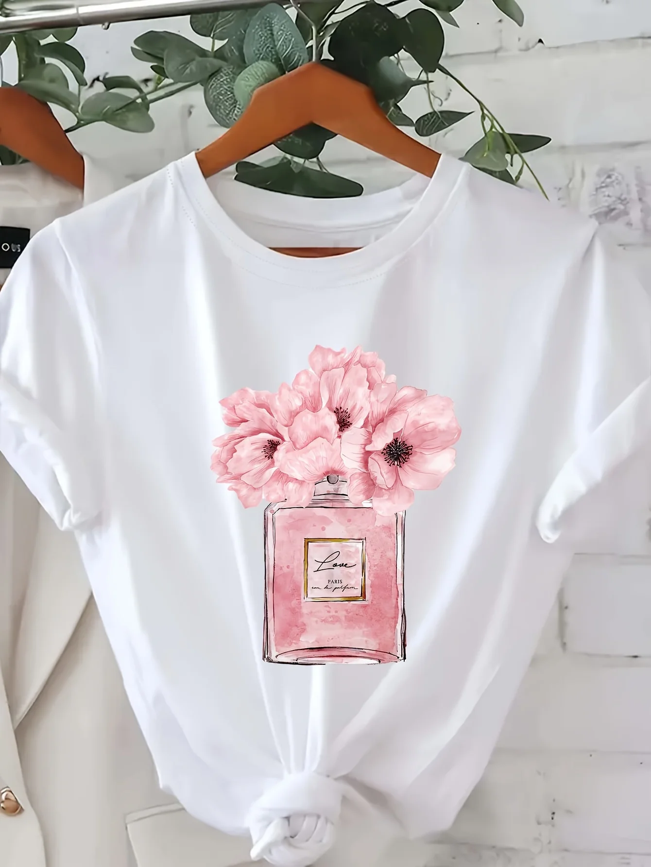 Damska koszulka z kwiatowym nadrukiem Paris Flower Design Casual Crew Neck Short Sleeve Top All Season Wea shirts for women y2k top