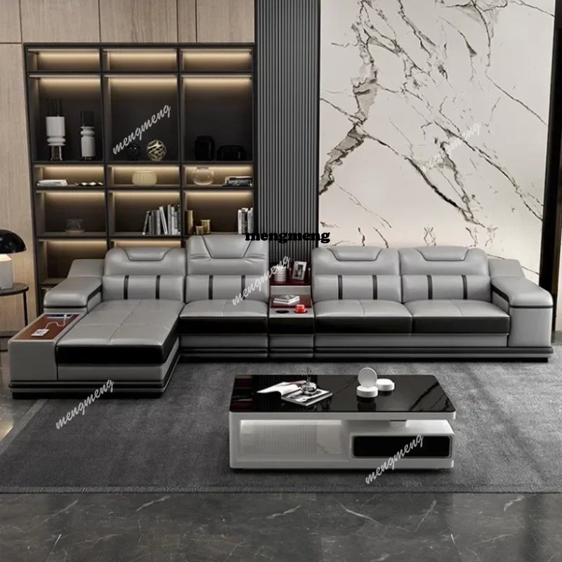 H178Genuine Leather Luxury Sofas Italian Minimalist Living Room Apartment Sofas Comfortable Straight Chaises De Salon Furnitures