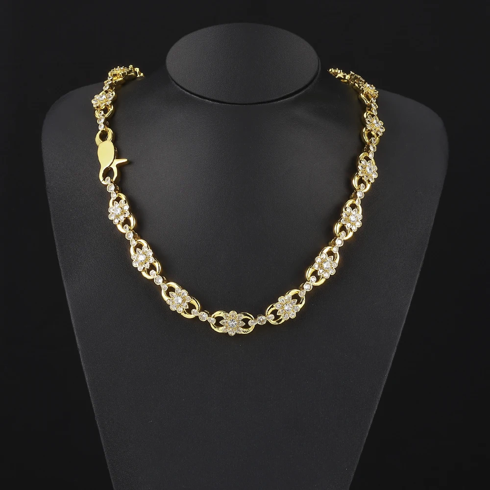 HHIOK 2026 New Hip Hop Jewelry 11mm Flower shaped 8-shaped Cuban Chain Shining Brass 5A CZ Necklace Men's and Women's Gifts