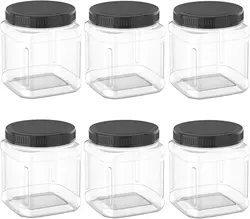 6Pieces Storage Jars Reusable Clear Plastic Jars for Kitchen and Household Storage