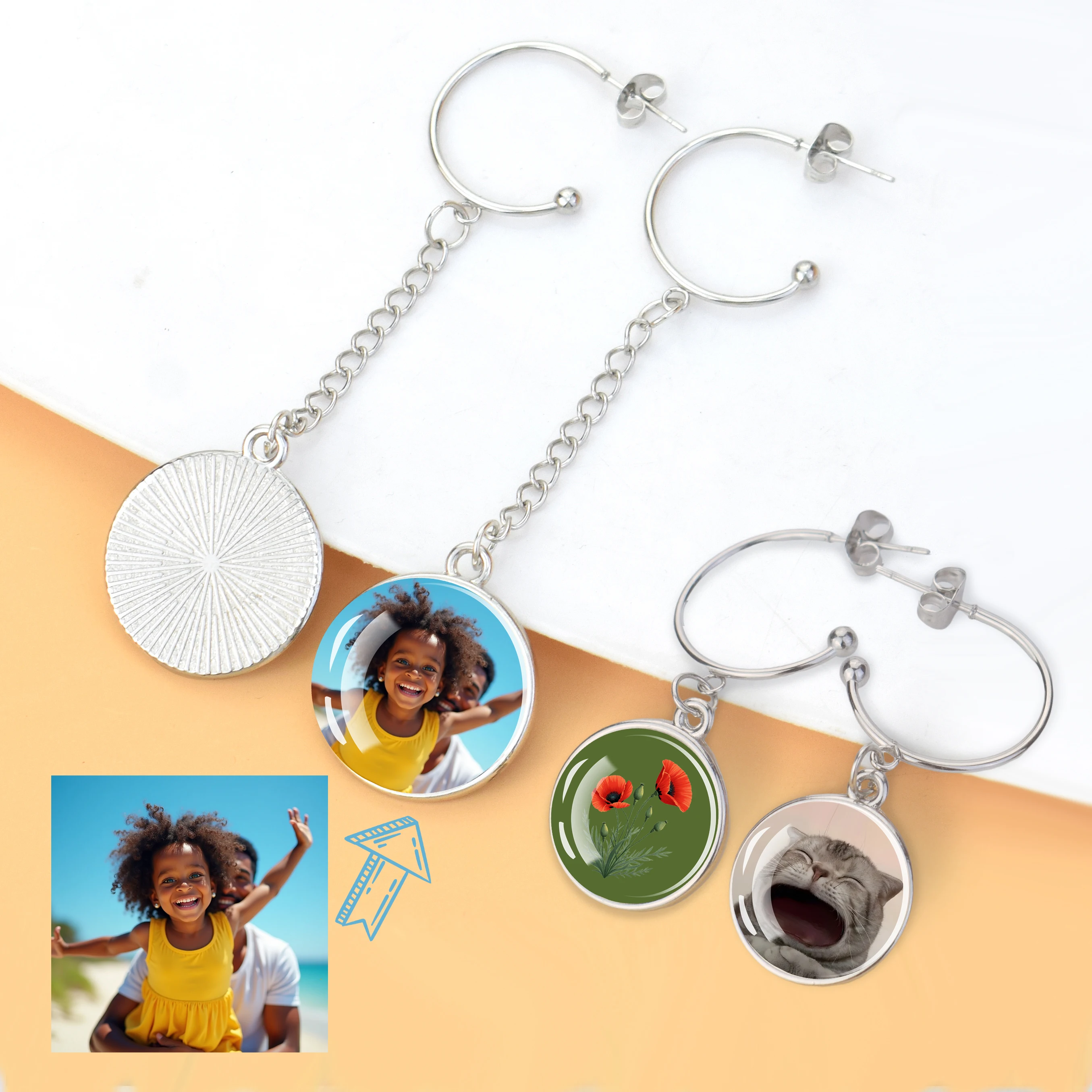 Personalized Earrings Customized Photo Image Logo Earring for Women DIY Custom Eardrop Jewellery Gift