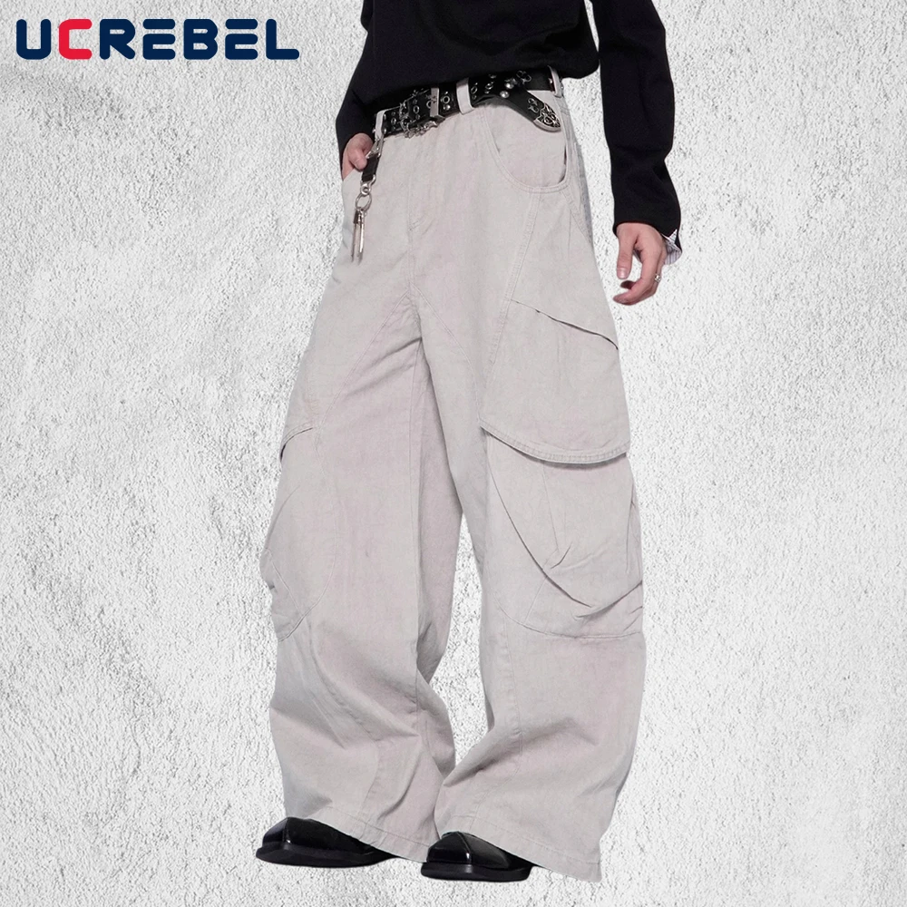 

Плиссированные брюки-карго с несколькими карманами, мужские потертые потертые брюки-бананы в стиле ретро, мужские мешковатые широкие брюки-бананы