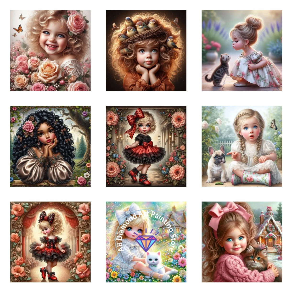 

AB Diamond Painting Kit Mosaic Girl Portrait Dog Bird Cat Cross Stitch Picture Wall Decor Living Room 5D DIY Home Decor Gift