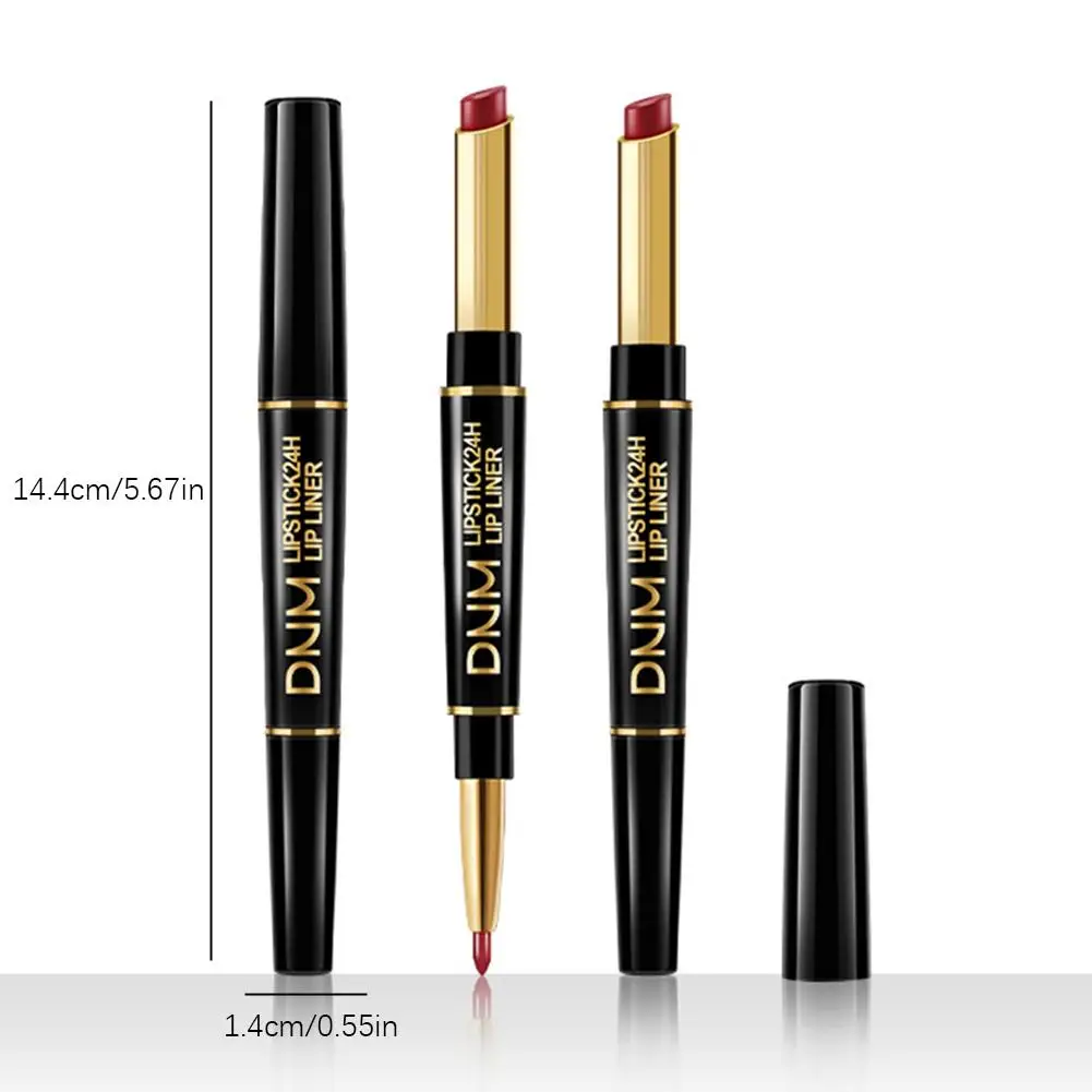 Impermeável duradouro Lip Liner, dupla cabeça Lip Gloss, veludo fosco, textura Nourish, cosméticos, 2 em 1