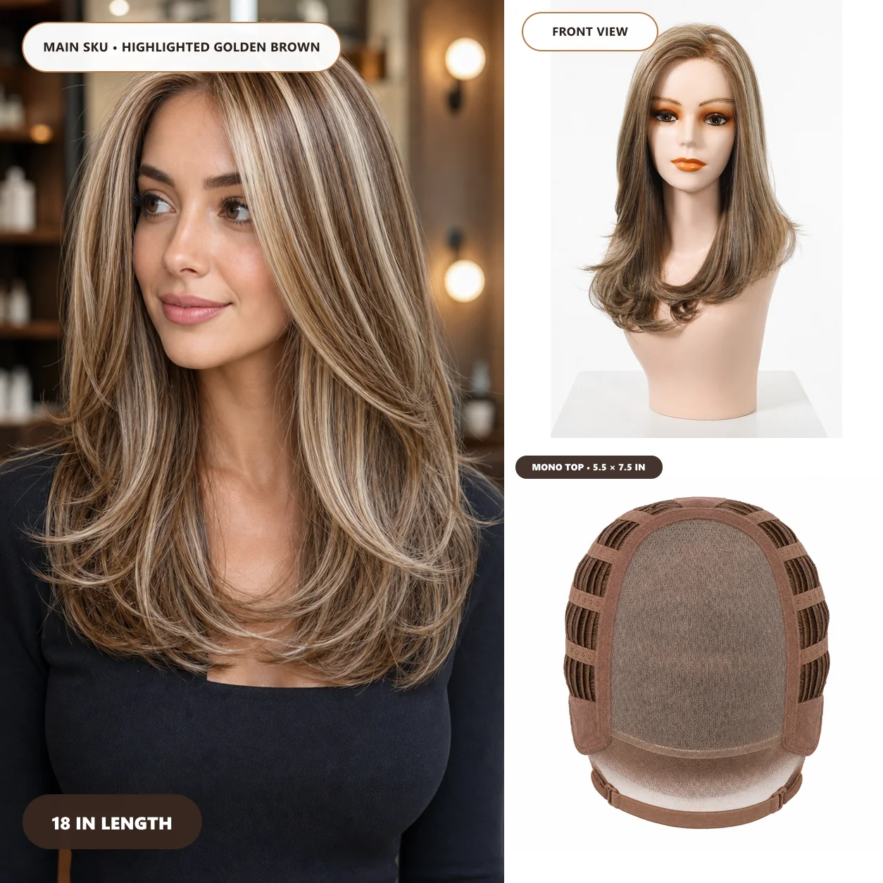 Mono Top Synthetic Wig Highlighted Golden Brown Feathered Layered Flip Ends Side Part Shoulder Length Wigs For Women No Glue