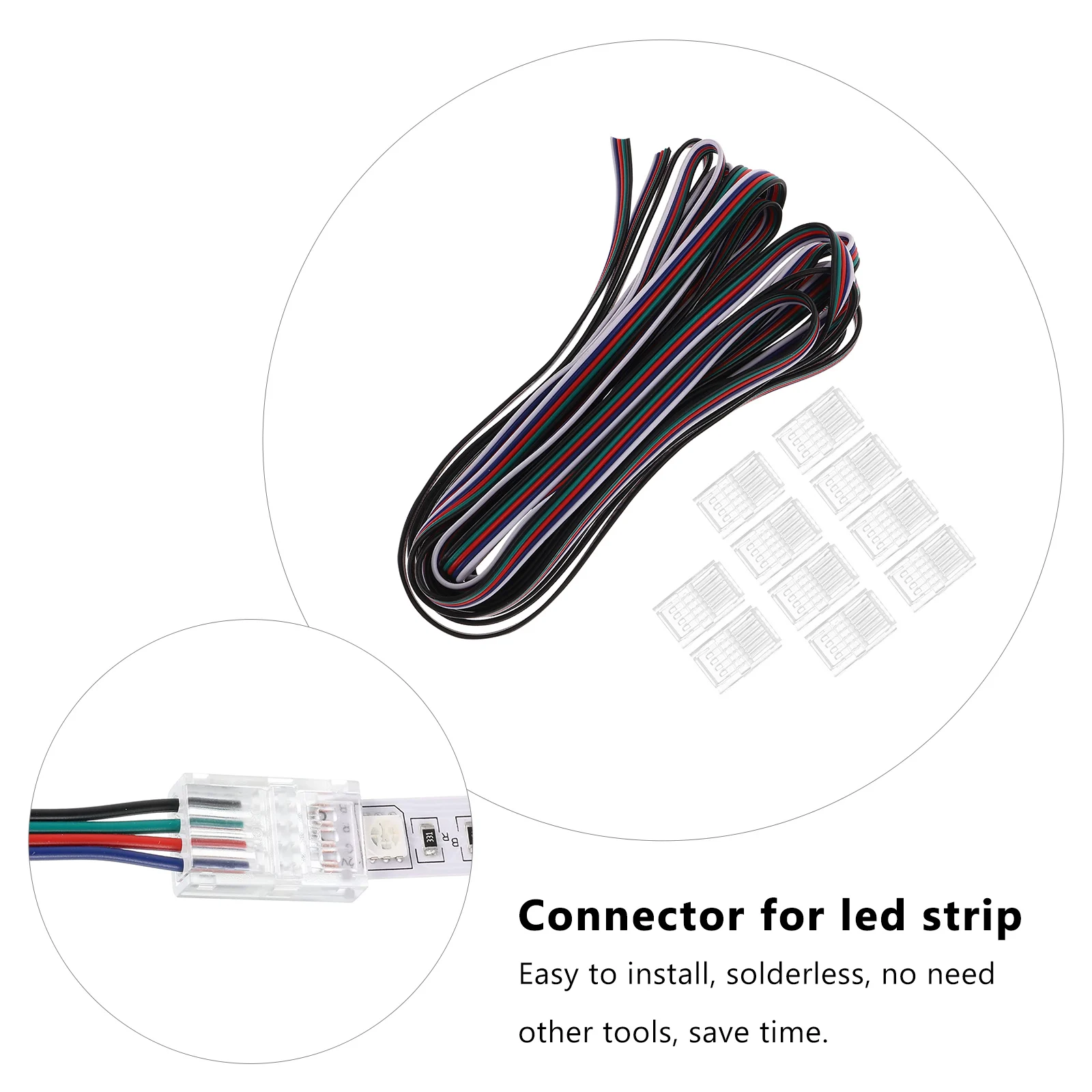 

10pcs LED Light Strip Connector Solderless 5 Pin RGBW Transparent Tough Safe Adapter Connectors for Lights Waterproof