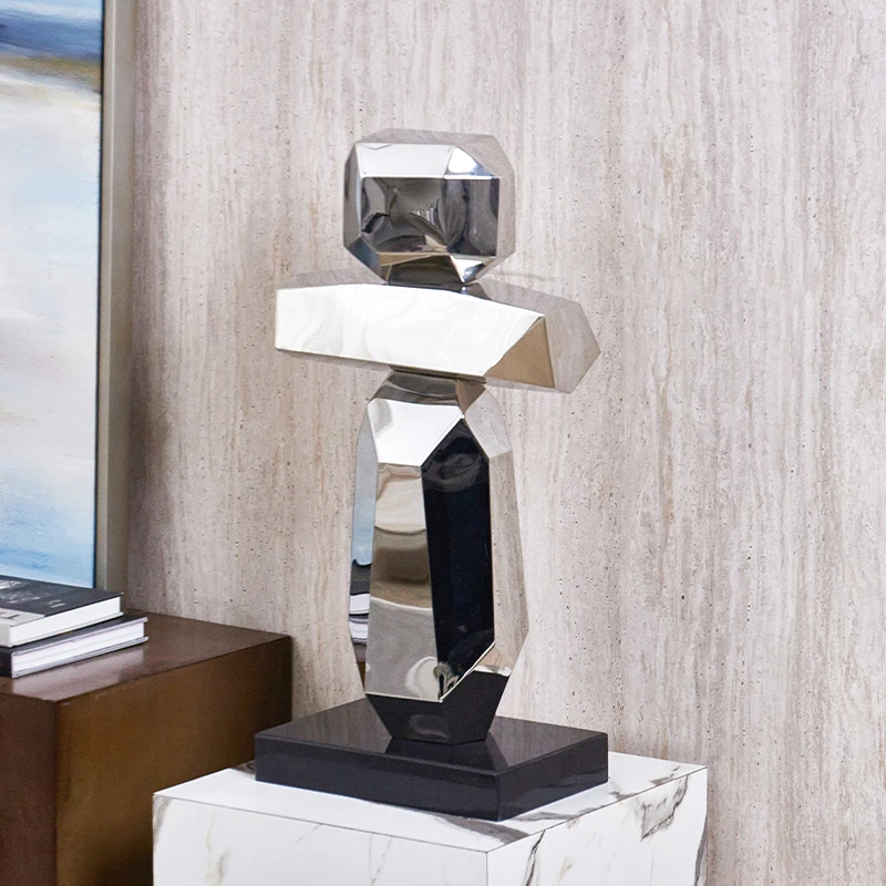 Modern Silver Color Metal Polygon Abstract Crafts Decor For Home Living Room For Congratulations Occasions