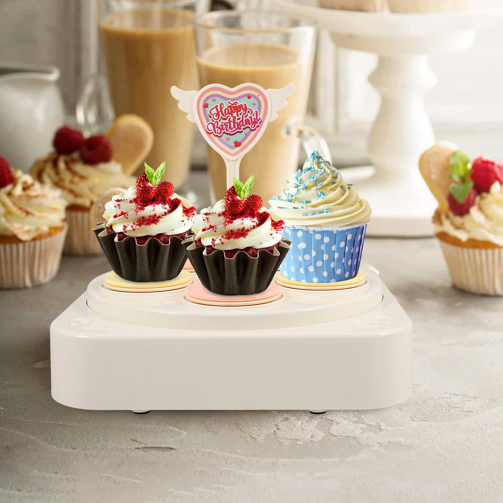 

Automatic Rotating Cupcake Stand with Built-in Music for Weddings Birthdays Parties Rotating Dessert Carousel Cupcake Carousel