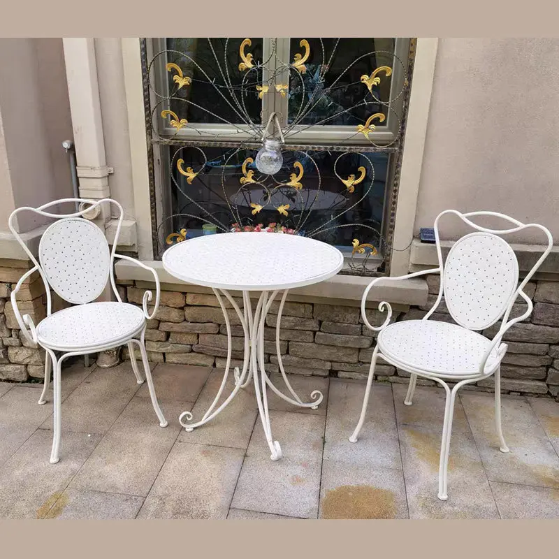 Balcony wrought iron table and chair set, courtyard furniture, colorful  three-piece set, café table