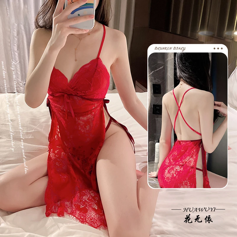 Cute Sweet Sexy Lingerie Pajamas See-through Provocative Transparent Nightdress Free From Temptation Passion Suit Porn Dresses