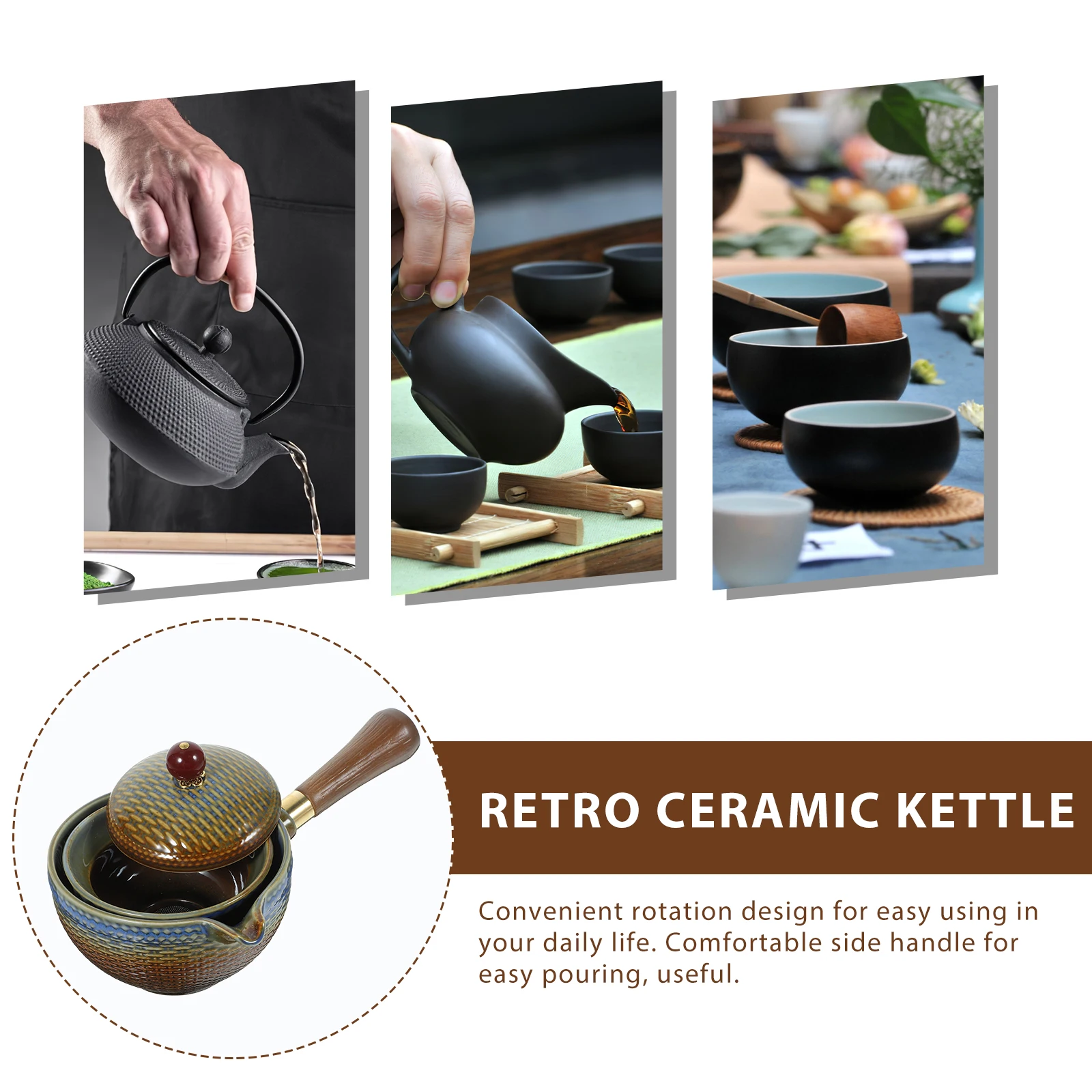 

Sturdy Ceramic Teapot With Side Handle 360 Rotation Home Pot For Kitchen Coffee Vintage Kettle Household Retro Porcelain