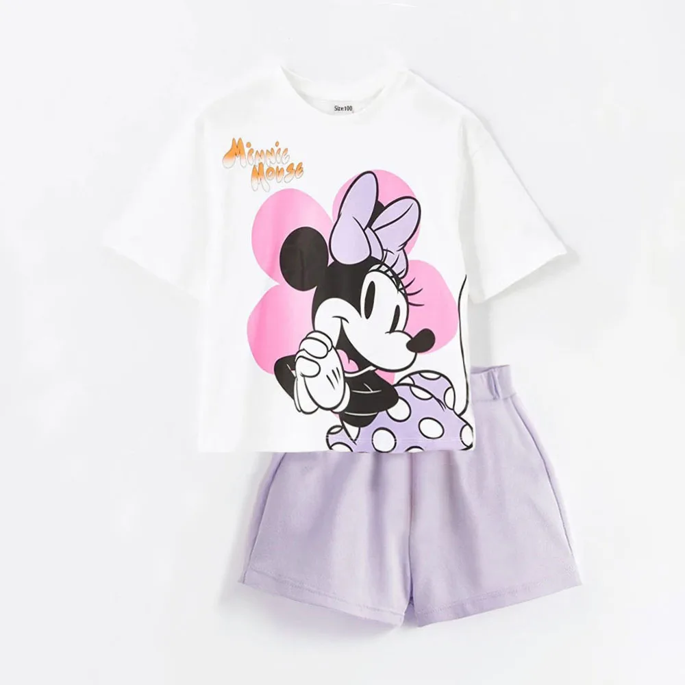 

Cute Children Girl Clothes Sets Minnie Mouse Elsa Printed Girl Short Sleeve Tee + Causal Shorts Baby Girl Suits