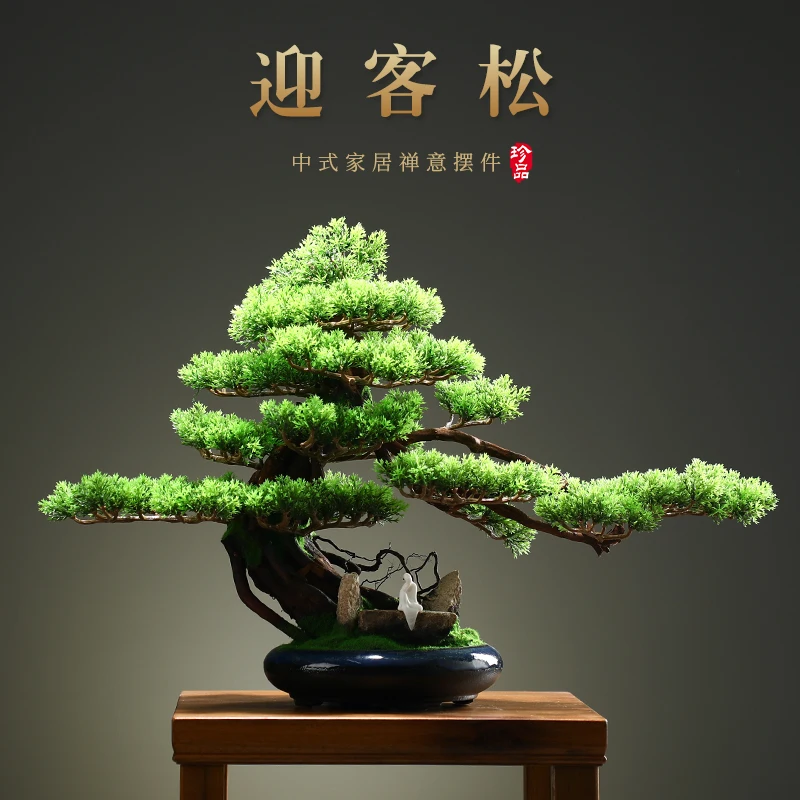 Creative Artificial Greeting Pine Bonsai Living Room Entrance TV Cabinet Fake Flower and Greenery Potted Plant Office Decoration