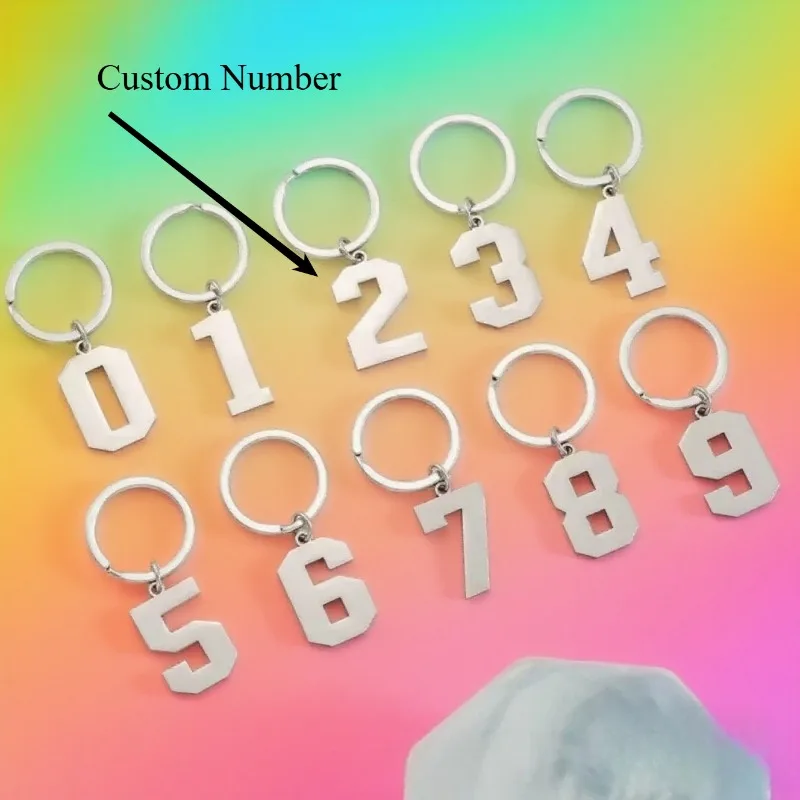 

Custom Number 0 To 9 Stainless Steel Keychain Backpack Pendant Personalization Key Ring Buckle Chains Car Motor Keyring Gift
