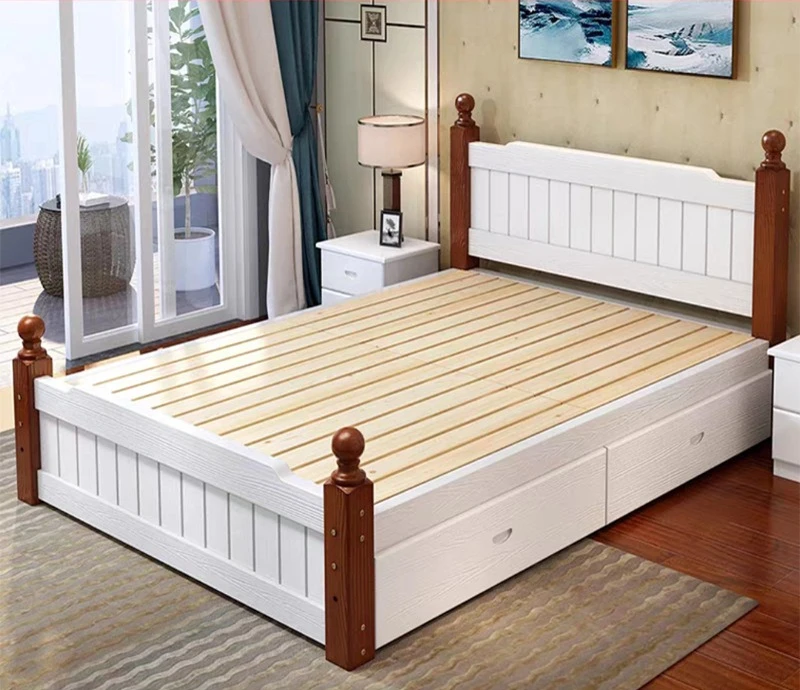 

Pine solid wood bed box white color matching modern simple and tasteless