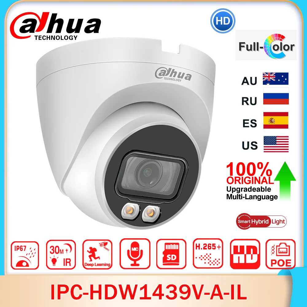 

Dahua Original IPC-HDW1439V-A-IL 4MP Entry Smart Dual Light Fixed-focal Eyeball Network Camera Full Color Human Detect POE IP67