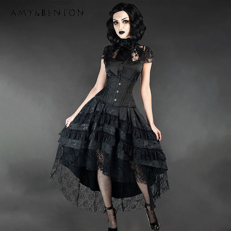 

Original Design Retro Halloween Women's Clothing Gothic Heavy Jacquard European American Dark Subculture Lace Half Skirt Ladies