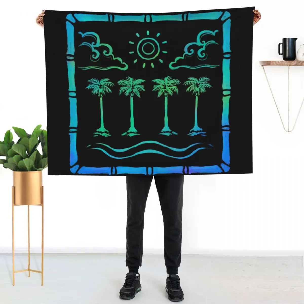 

Simple Tropical Beach with Palm Trees Throw Blanket Cozy Throw Blanket for Bed Sofa Chair