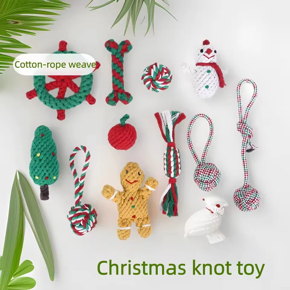 Christmas Pet Cotton Rope Slipper Knot Toy Durable Interactive Chew Toy For Small Dogs Dental Clean Teeth Grind Tartar Control