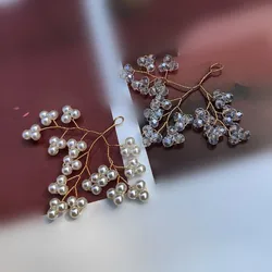 Hand Twisted Copper Wire Crystal Patch Branches And Leaves Hair Accessories Ancient Decorative Applique, Pearl Patch