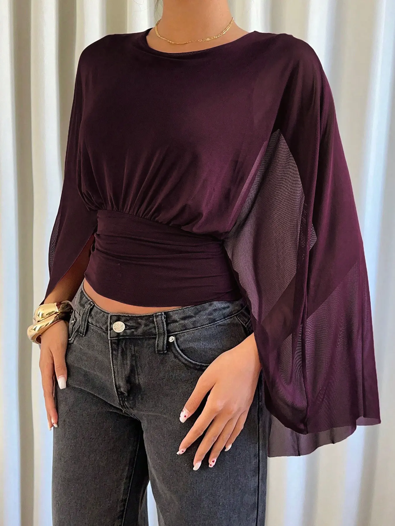 Modische, schmale, einzigartige Langarm-Bluse für Damen, elegantes Oberteil mit Rundhalsausschnitt, Damen-Oberteile, Camisas De Mujer, Blusen, Hemden – Detail 2
