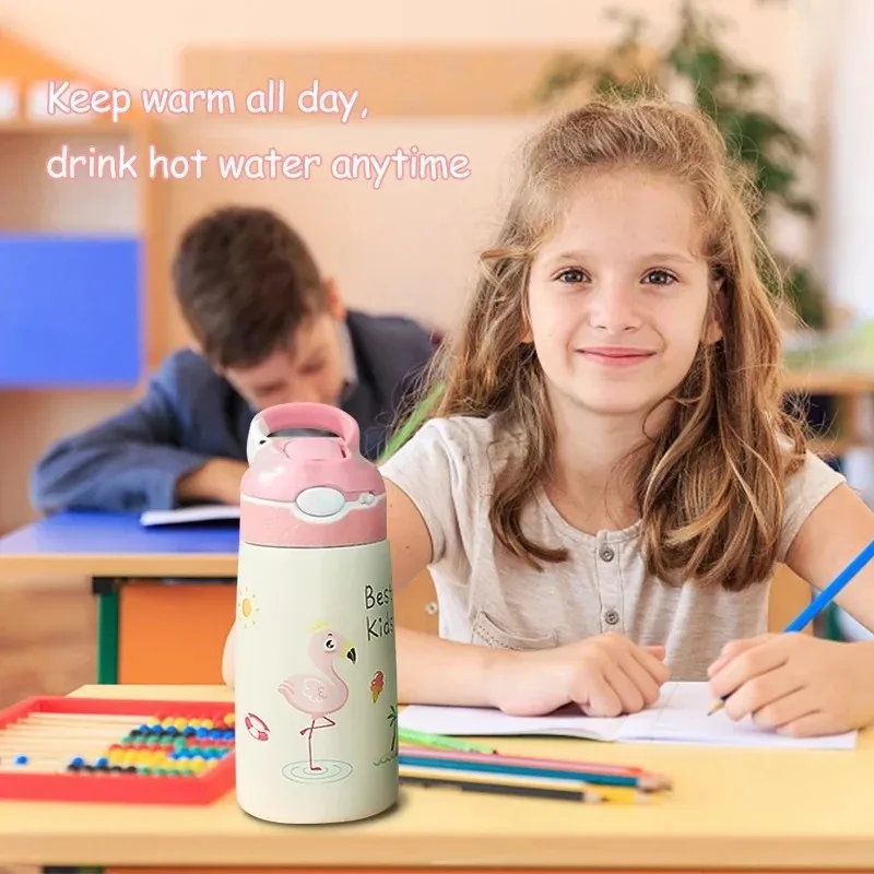 400ml Stainless Steel Thermos Mug Cup for Children, Portable Vacuum Flask, Water Bottle for School Kids, Boy and Girl