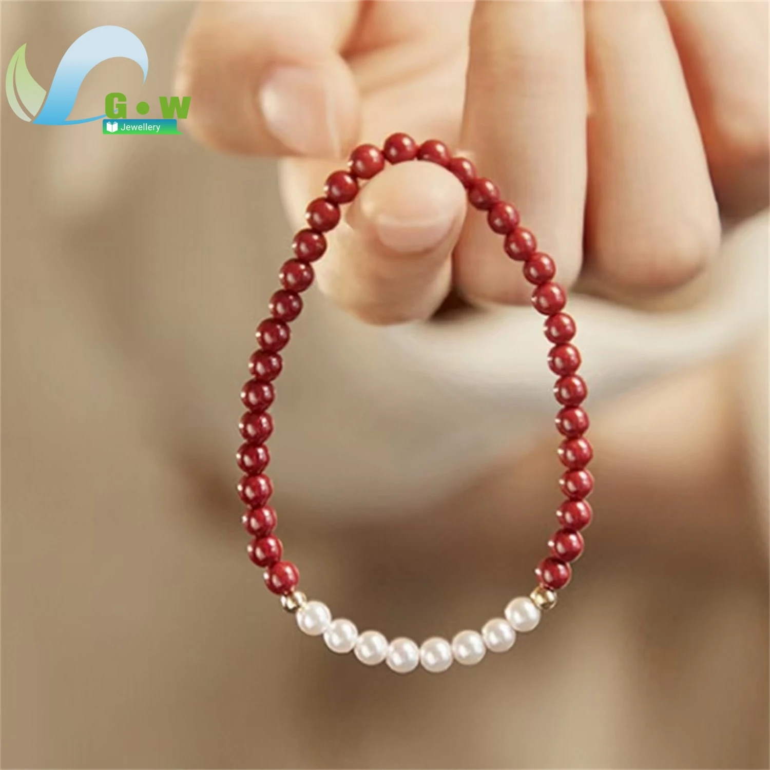 Natural Cinnabar Pearl Bracelet Women Gemstone Beaded Wristband Handmade Jewelry Protection Charm Elegant Gift For Her