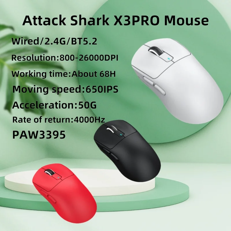 

Attack Shark X3pro Wireless Gaming Mouse With Rgb Backlight Charging Base,2.4g/bt,dpi,paw3395 Optical Sensor,programmable Button