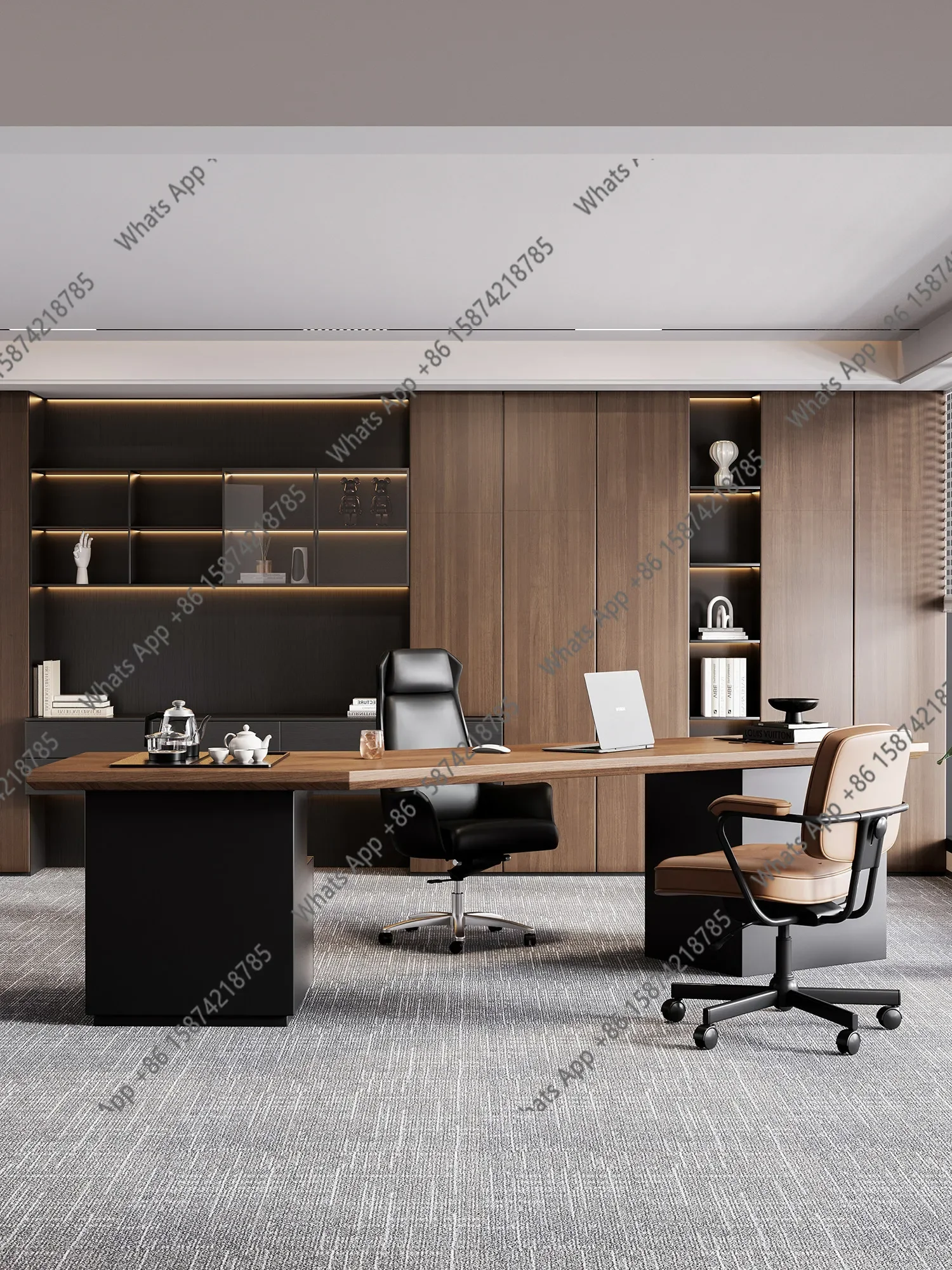 Solid Wood Boss Table With Tea Table, Integrated Tea Table And Desk All-in-one High-end Light Luxury Modern X