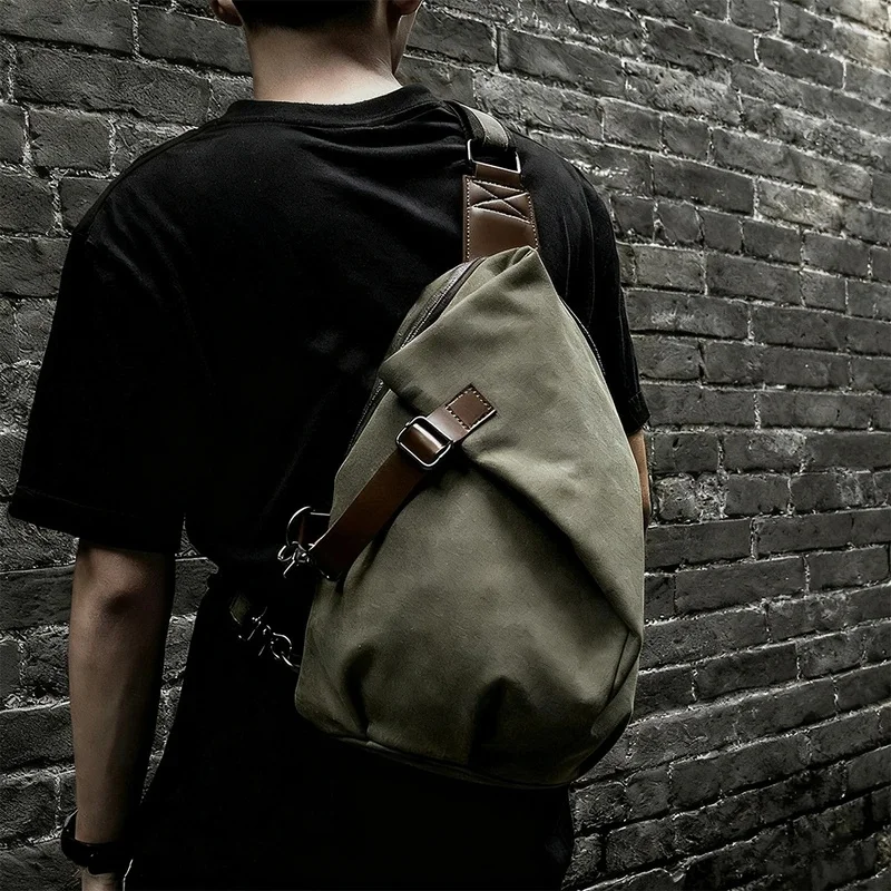 Chest Pack Premium Canvas Vintage Style Men Outdoor Commuting Casual Crossbody Shoulder Bag Compact Durable Quality Design