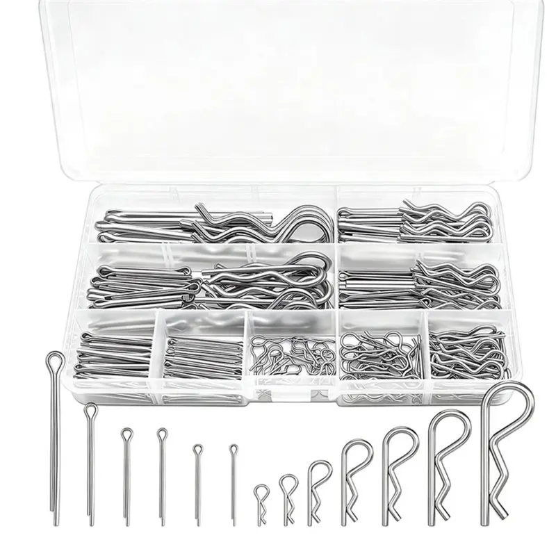ABGH-Cotter Pin Assortment Kit,220PCS 13 Sizes 304 Stainless Steel Heavy Duty R Clips& Hairpin Split Pin Set