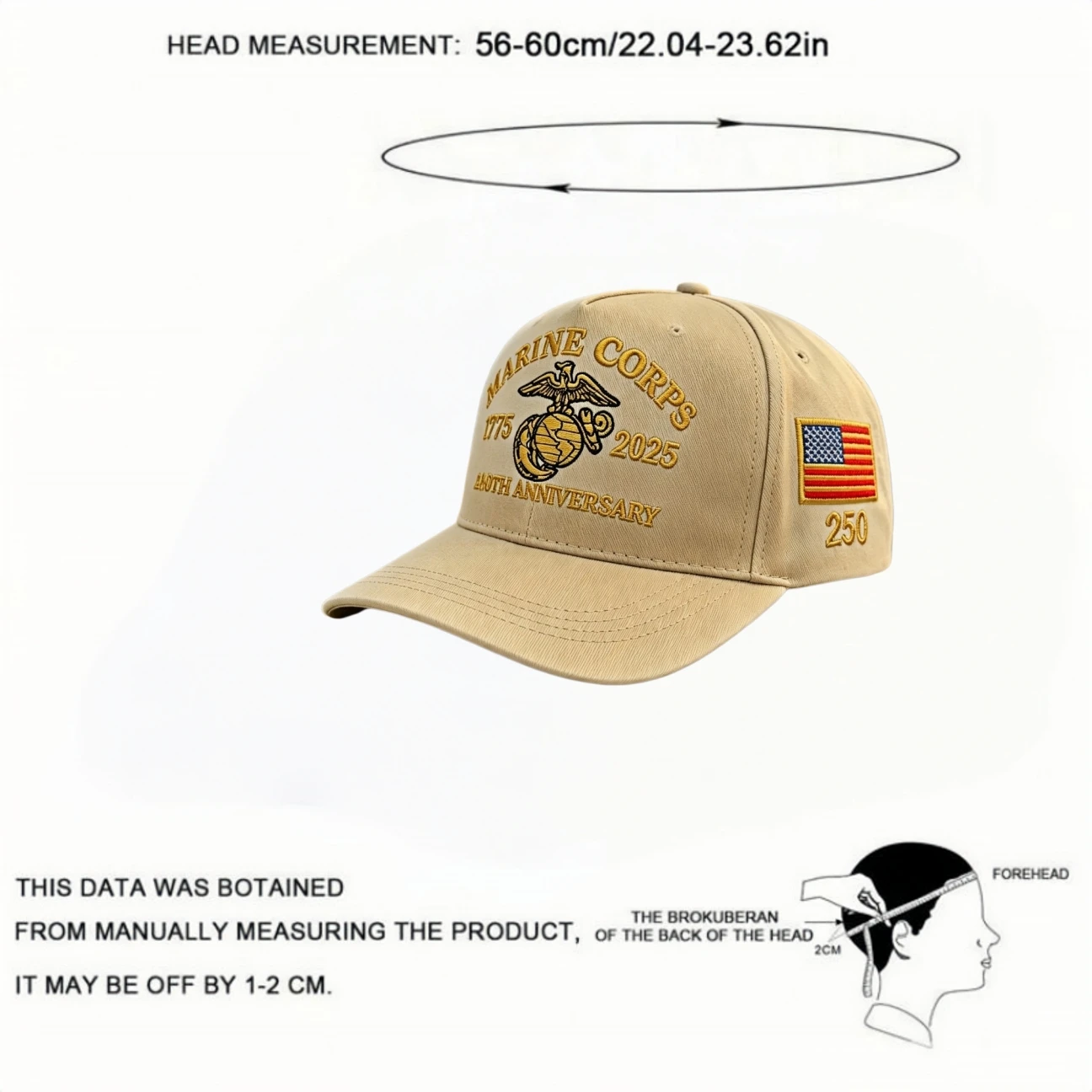 US Marine Corps 250th Anniversary 1775-2025 Embroidered Baseball Cap American Flag Adjustable Tactical Hat