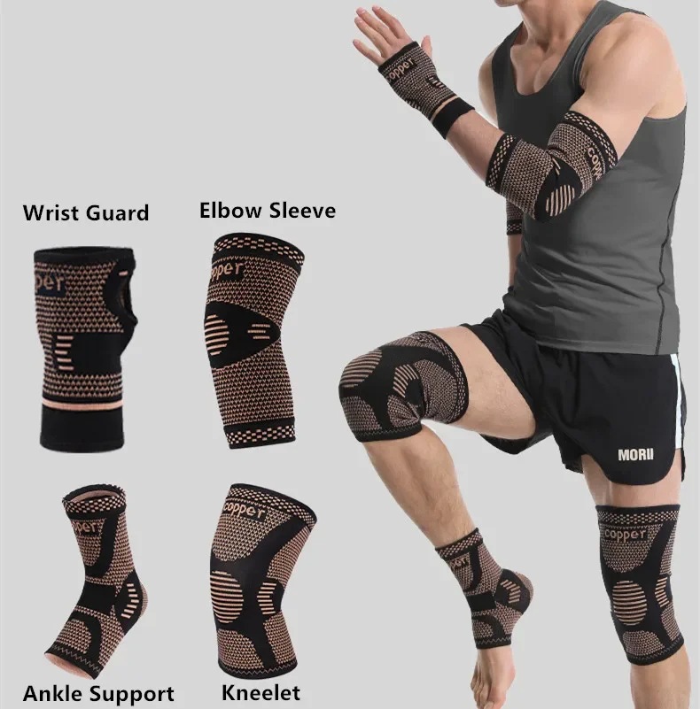 Nylon copper sports protective clothing compression arm elbow sleeve, wrist guard, ankle support, knee